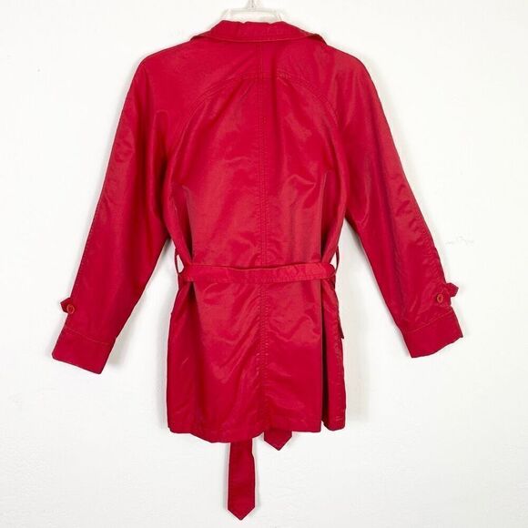 Liz Claiborne Red Double Breasted Nylon Blend Belted Coat Jacket Size S - Picture 4 of 7